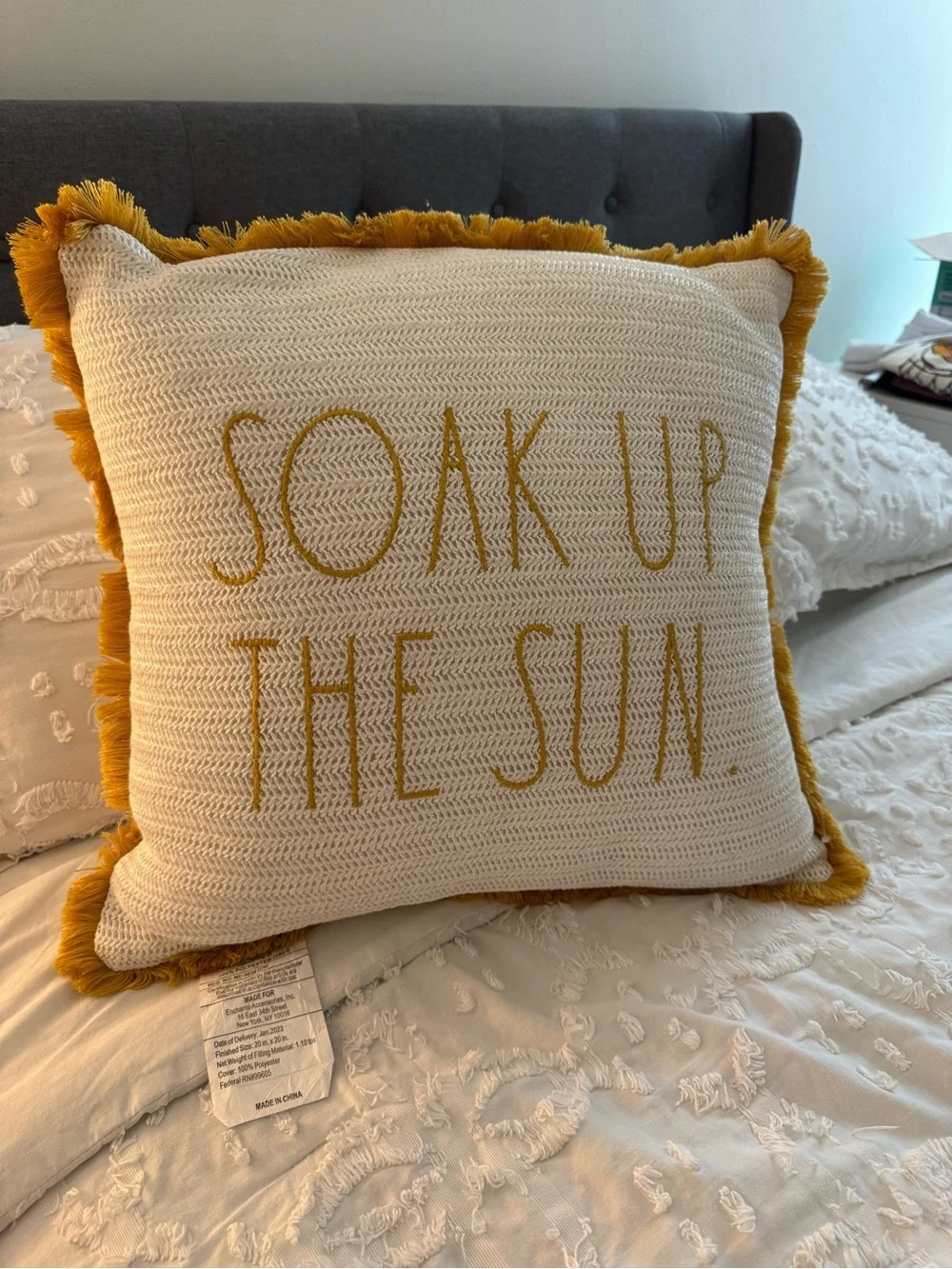 Rae Dunn Soak Up The Sun Fringe Throw Pillow